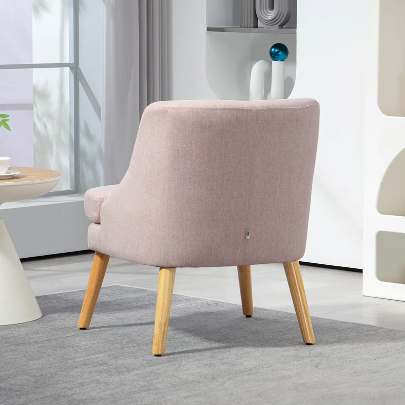 HOMCOM Fauteuil Lounge avec Aspect Lin, accoudoirs, rembourré Fauteuil Relax avec Pieds en Bois, pour Salon, Chambre, Rose