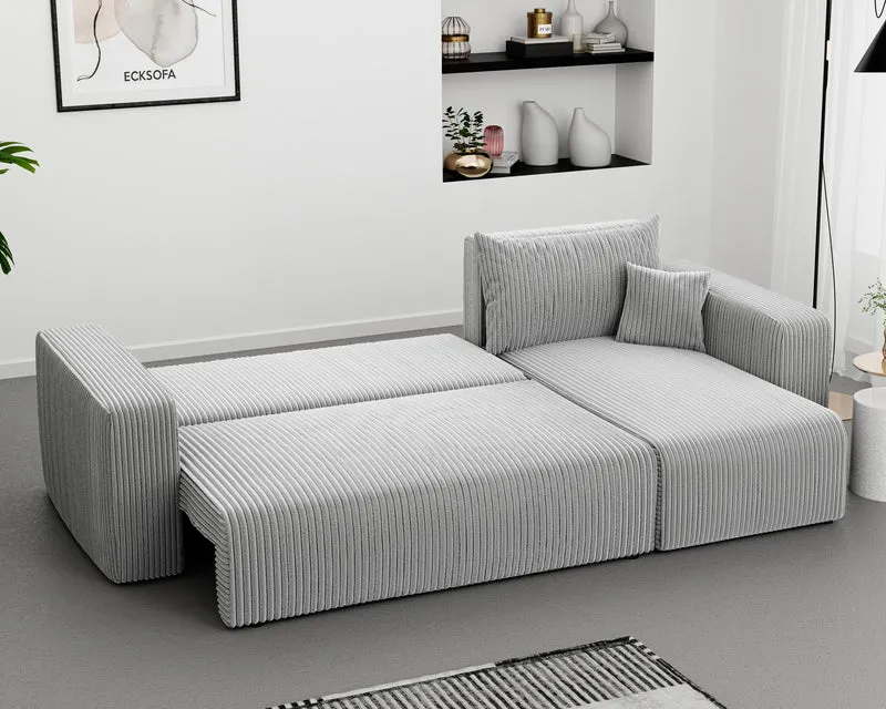 GREKPOL Canapé d'angle Convertible 145x248 à Gauche ou à Droite - Canapé 3 Places Convertible - Canapé avec Espace de Rangement - Canapé Lit - Canapé Convertible - Sofa Clair Gris