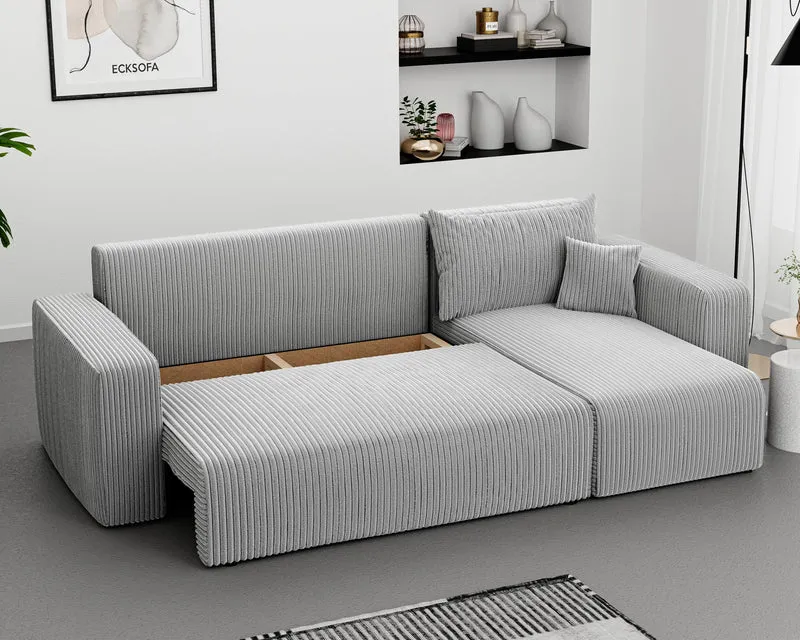 GREKPOL Canapé d'angle Convertible 145x248 à Gauche ou à Droite - Canapé 3 Places Convertible - Canapé avec Espace de Rangement - Canapé Lit - Canapé Convertible - Sofa Clair Gris
