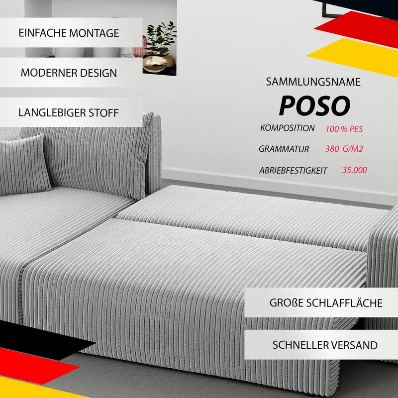 GREKPOL Canapé d'angle Convertible 145x248 à Gauche ou à Droite - Canapé 3 Places Convertible - Canapé avec Espace de Rangement - Canapé Lit - Canapé Convertible - Sofa Clair Gris