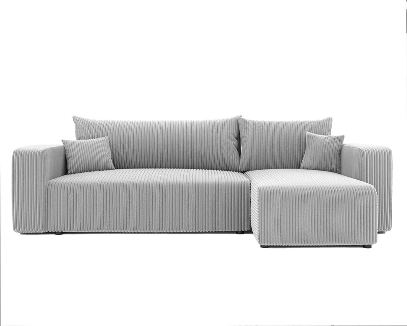 GREKPOL Canapé d'angle Convertible 145x248 à Gauche ou à Droite - Canapé 3 Places Convertible - Canapé avec Espace de Rangement - Canapé Lit - Canapé Convertible - Sofa Clair Gris