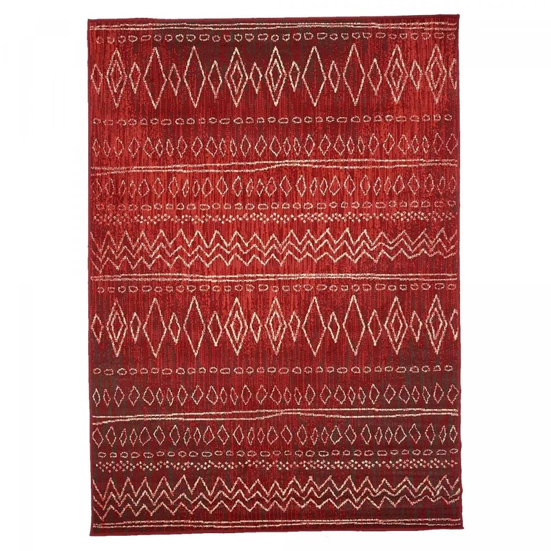 1A2T - Tapis Berbere Salon 140x200 cm Rouge - Tapis Design Scandinave Moderne Tapis Jute Geometrique - Tapis Berbére à Poils Ras Idéal pour Le Salon, 3108