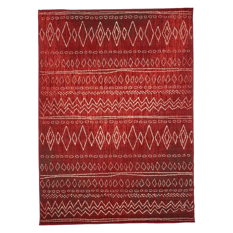 1A2T - Tapis Berbere Salon 140x200 cm Rouge - Tapis Design Scandinave Moderne Tapis Jute Geometrique - Tapis Berbére à Poils Ras Idéal pour Le Salon, 3108