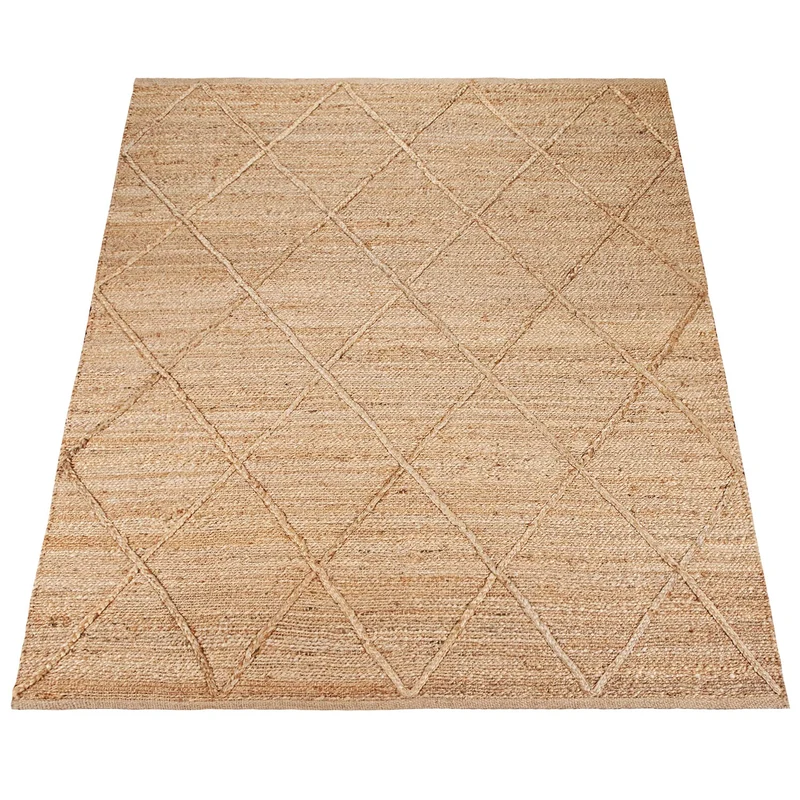 Paco Home Tapis De Salon Jute Fibres Naturelles Artisanal Motif 3D Scandinave Moderne, Dimension:160x230 cm, Couleur:Naturelle