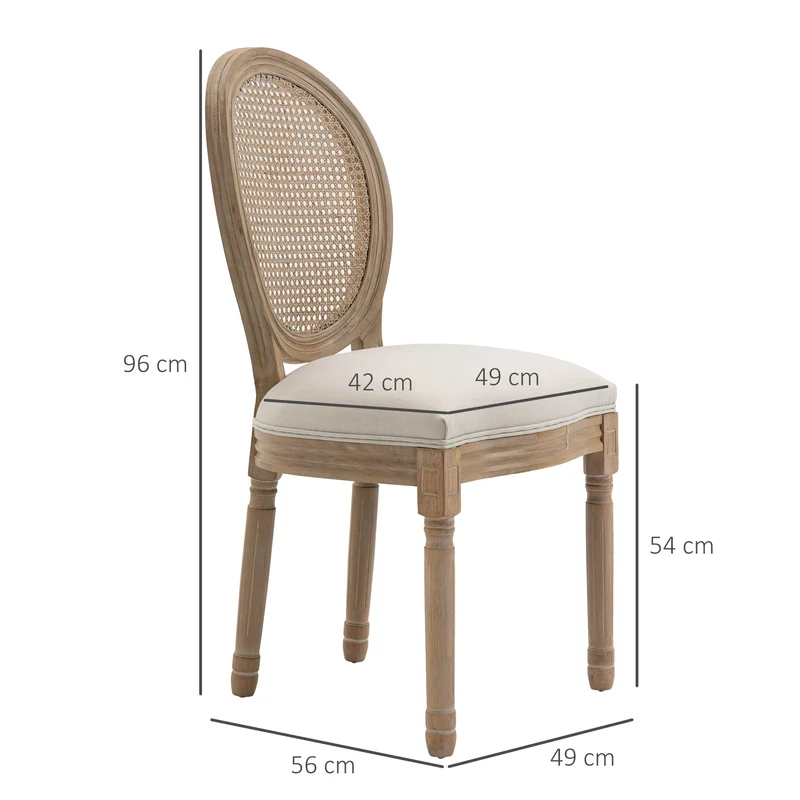 HOMCOM Lot de 2 chaises de Salle à Manger - Chaise de Salon médaillon Style Louis XVI - Bois Massif sculpté, patiné - Dossier cannage - Aspect Lin Beige
