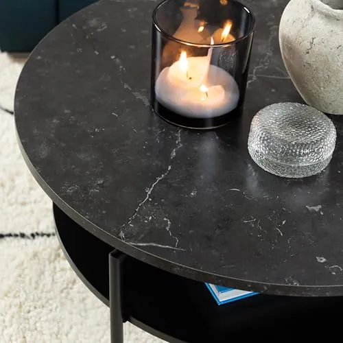Furniture To Go Table Basse Ronde Goldington Noire avec Effet marbre
