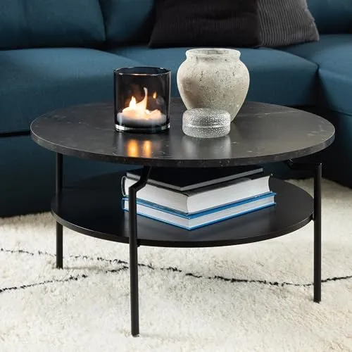Furniture To Go Table Basse Ronde Goldington Noire avec Effet marbre