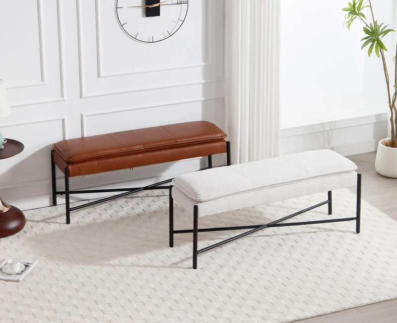 Chairus Banquette Capitonnée en Cuir PU - Banc Entrée et Bout de Lit Avec Pieds en Métal - Ottoman pour Chambre, Salon, Couloir, Marron