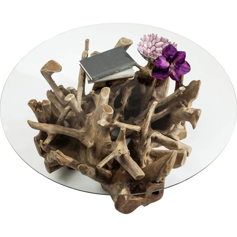Kare Design - Table Basse Plateau Rond Pied Bois flotté Roots