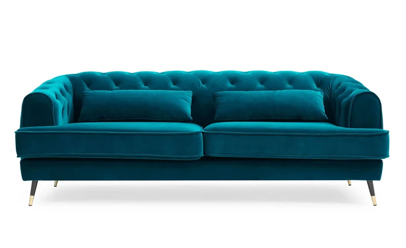 Menzzo Canapé capitonné 3 Places Style Boudoir Glams Velours Bleu Canard