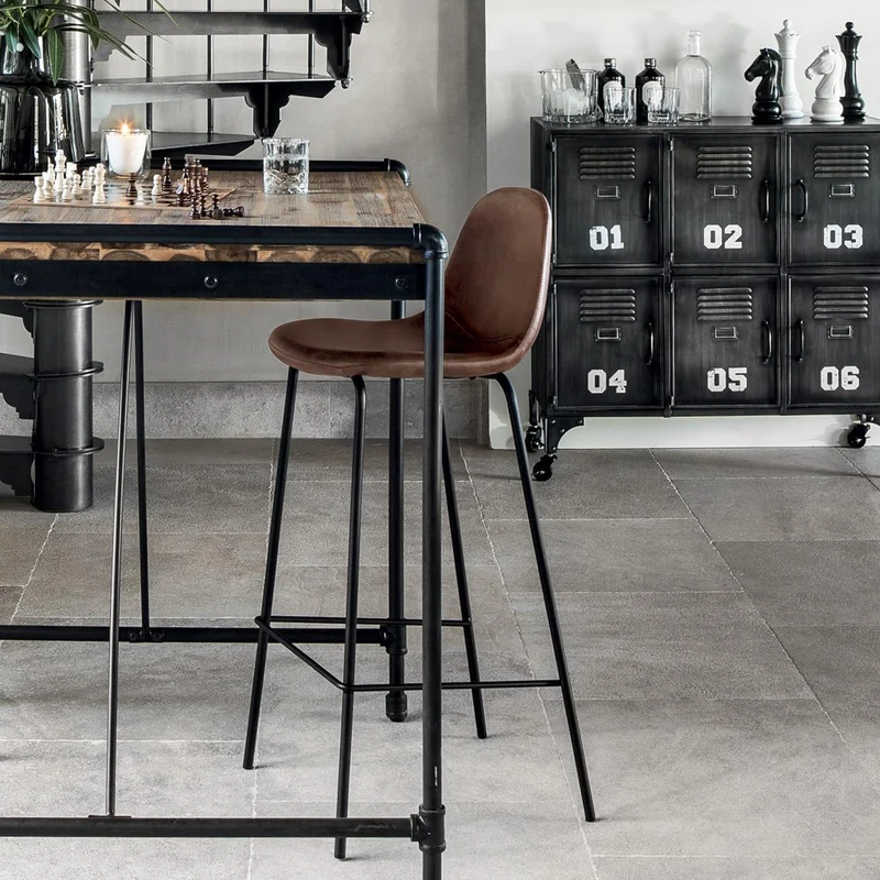 A.B.M. SARL Tabouret de Bar Marron en métal et revêtement en polyuréthane Vladi