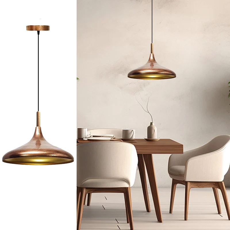 bamyum Champion Lampe à Bois Suspension Moderne en Metal de 35 cm, Lustre de Salon, Chambre, Cuisine, Suspension Luminaire Plafonnier, Éclairage de Plafond, Lampe Suspendue Tono Cuivre