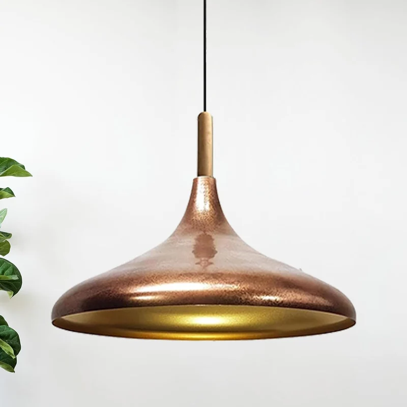 bamyum Champion Lampe à Bois Suspension Moderne en Metal de 35 cm, Lustre de Salon, Chambre, Cuisine, Suspension Luminaire Plafonnier, Éclairage de Plafond, Lampe Suspendue Tono Cuivre