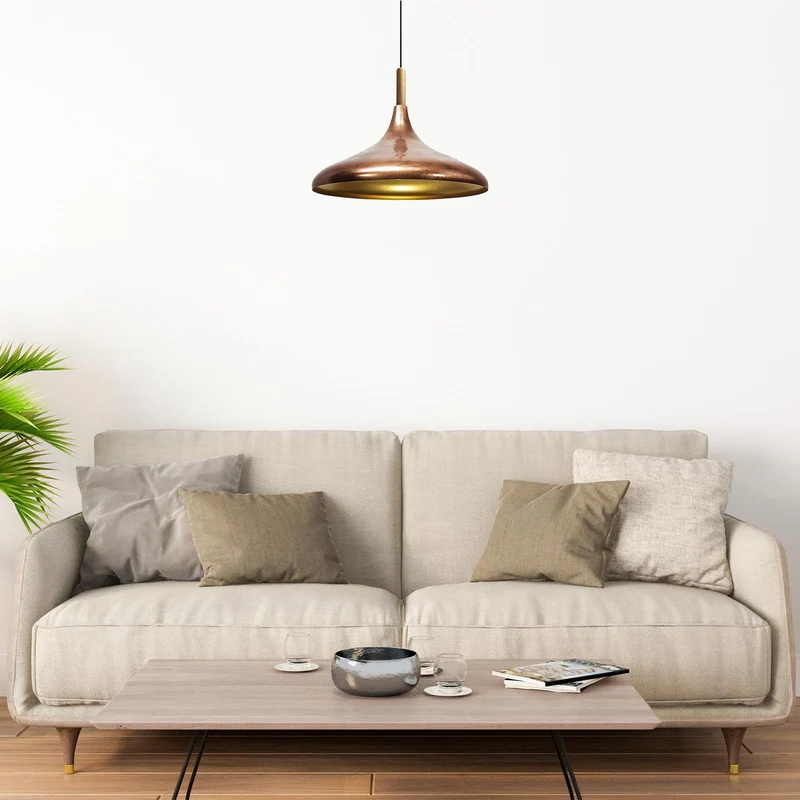 bamyum Champion Lampe à Bois Suspension Moderne en Metal de 35 cm, Lustre de Salon, Chambre, Cuisine, Suspension Luminaire Plafonnier, Éclairage de Plafond, Lampe Suspendue Tono Cuivre