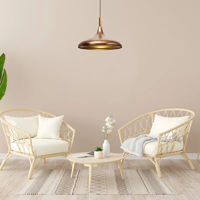 bamyum Champion Lampe à Bois Suspension Moderne en Metal de 35 cm, Lustre de Salon, Chambre, Cuisine, Suspension Luminaire Plafonnier, Éclairage de Plafond, Lampe Suspendue Tono Cuivre