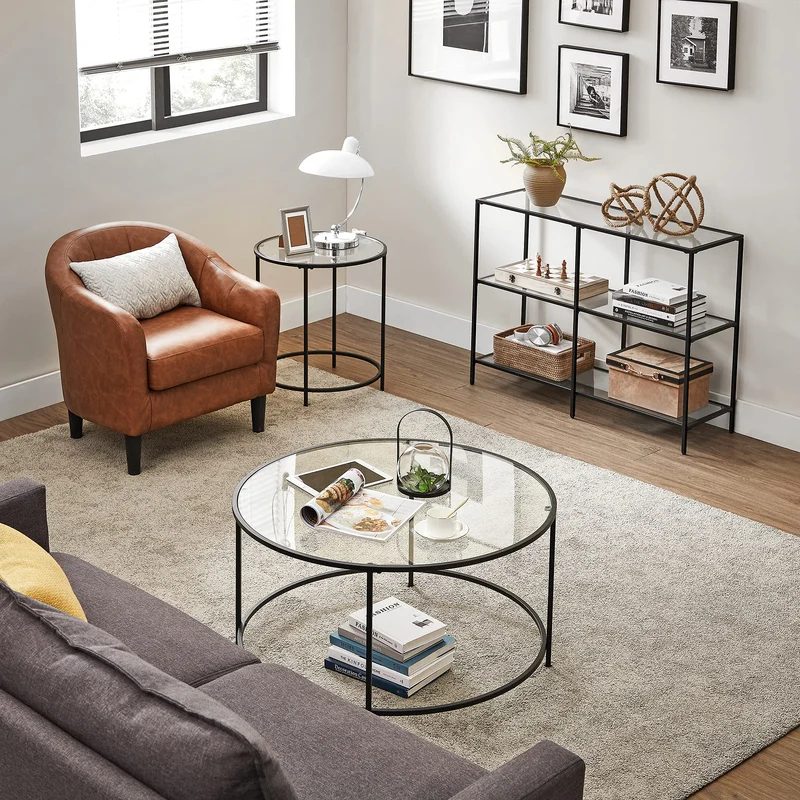 VASAGLE Table Console d’Entrée, Étagère à 3 Niveaux en Verre Trempé, 30 x 100 x 73 cm, Cadre en Métal, Style Moderne, pour Couloir, Salon, Chambre, Noir Classique et Transparent LGT027B01