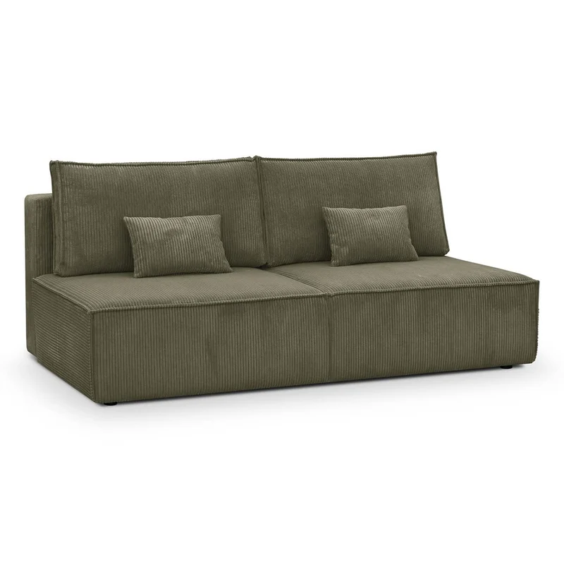HOMIFAB Canapé Convertible 3 Places avec Coffre de Rangement en Velours côtelé Vert Kaki - Milla