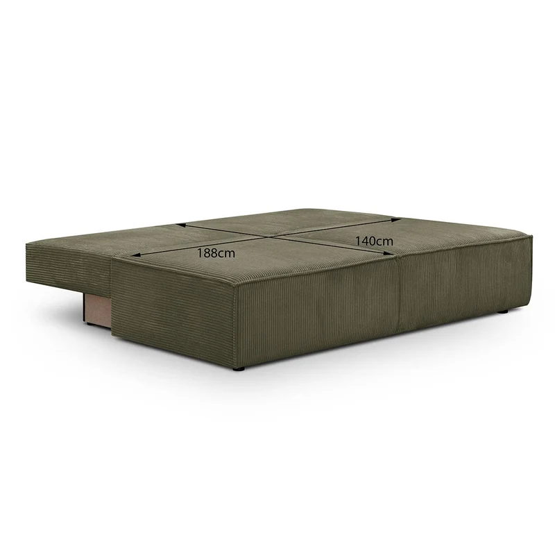 HOMIFAB Canapé Convertible 3 Places avec Coffre de Rangement en Velours côtelé Vert Kaki - Milla