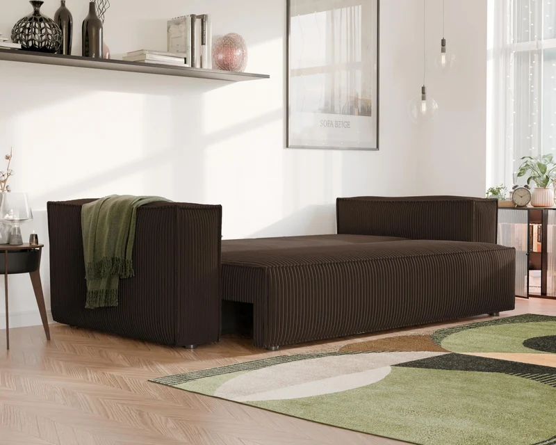 GREKPOL Sofa 240x105 cm - Canapé 3 Places Velours Côtelé - Marron Canapé Convertible 3 Places avec Dossier rembourré