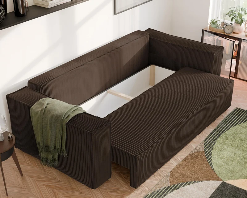 GREKPOL Sofa 240x105 cm - Canapé 3 Places Velours Côtelé - Marron Canapé Convertible 3 Places avec Dossier rembourré