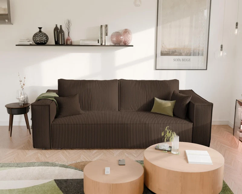 GREKPOL Sofa 240x105 cm - Canapé 3 Places Velours Côtelé - Marron Canapé Convertible 3 Places avec Dossier rembourré