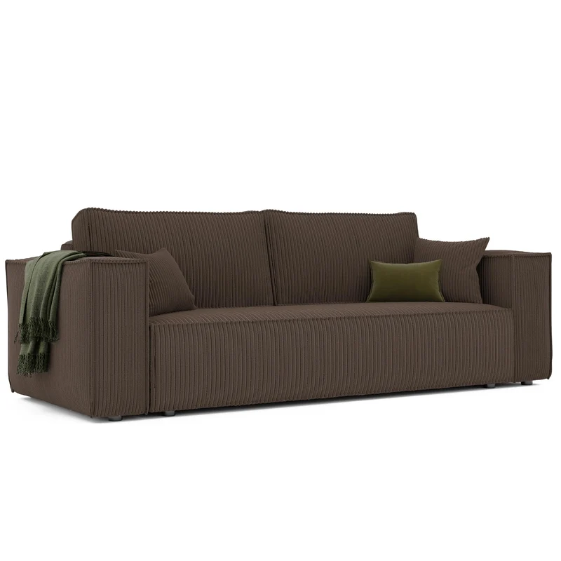GREKPOL Sofa 240x105 cm - Canapé 3 Places Velours Côtelé - Marron Canapé Convertible 3 Places avec Dossier rembourré