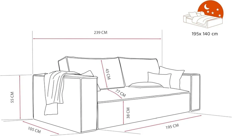 GREKPOL Sofa 240x105 cm - Canapé 3 Places Velours Côtelé - Marron Canapé Convertible 3 Places avec Dossier rembourré
