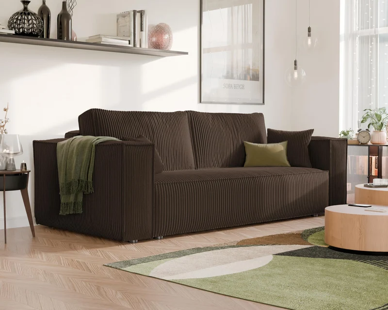 GREKPOL Sofa 240x105 cm - Canapé 3 Places Velours Côtelé - Marron Canapé Convertible 3 Places avec Dossier rembourré