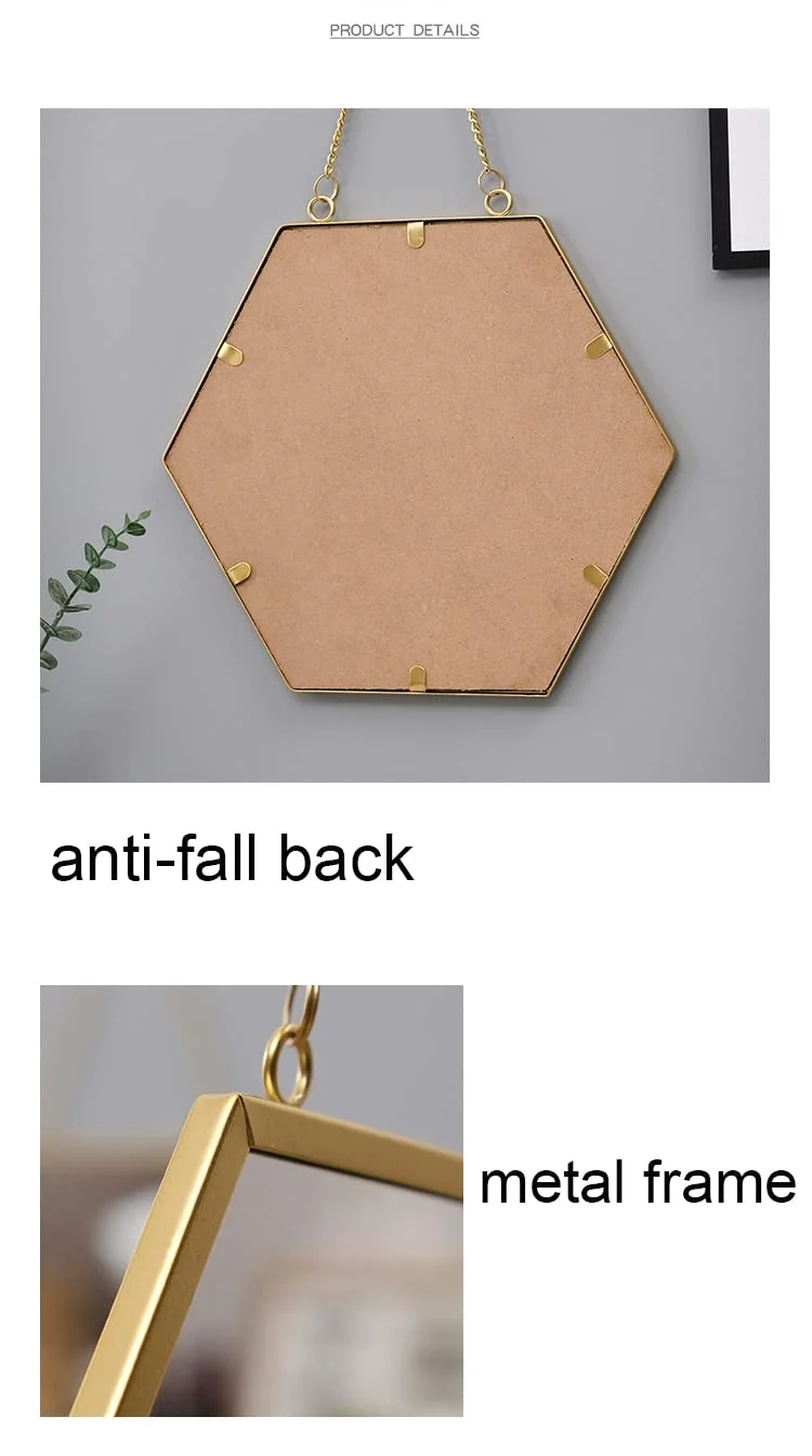 Hosoncovy Miroir hexagonal en métal à suspendre au mur avec chaîne, pleine longueur pour salle de bain, salon, chambre à coucher (L)