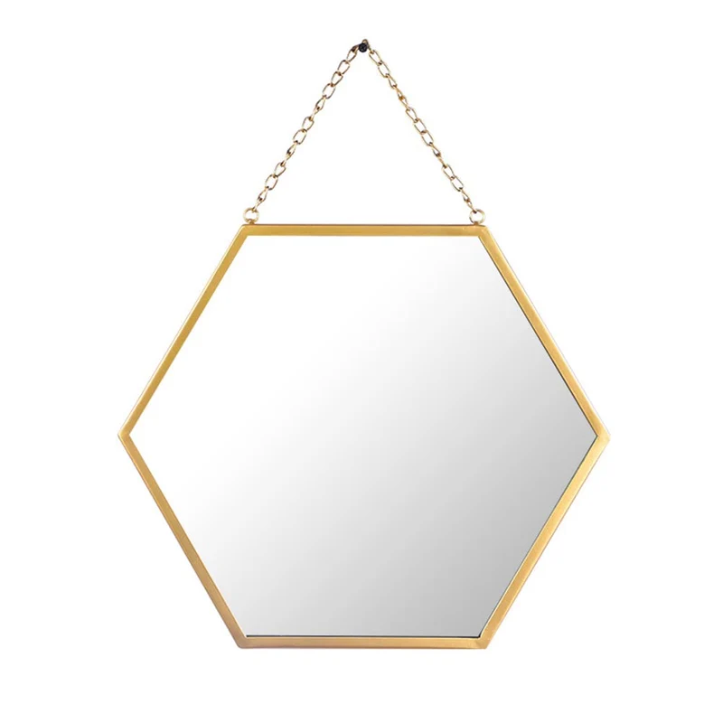 Hosoncovy Miroir hexagonal en métal à suspendre au mur avec chaîne, pleine longueur pour salle de bain, salon, chambre à coucher (L)