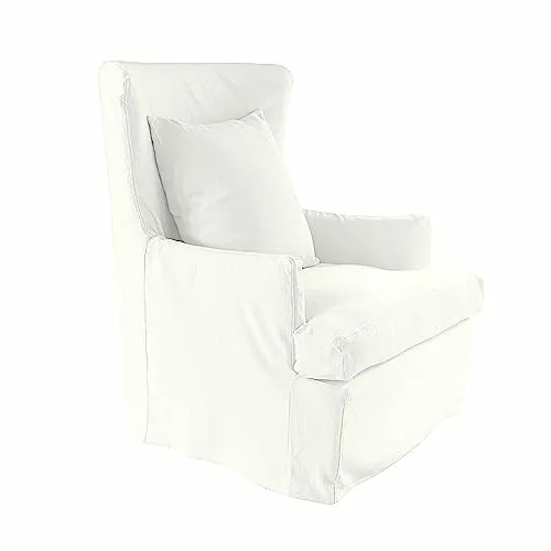 Loberon Williamson Fauteuil style maison de campagne avec coussin décoratif et housse de coussin lavable en bois de pin et viscose Blanc