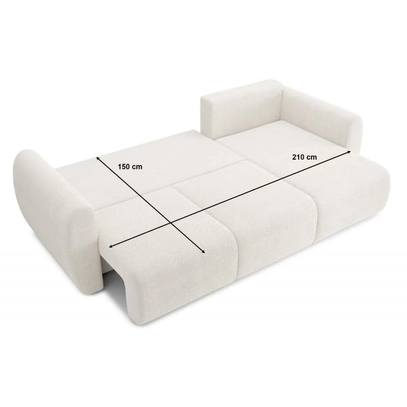 BAÏTA Canapé d'angle REFA Convertible Tissu Bouclette Blanc