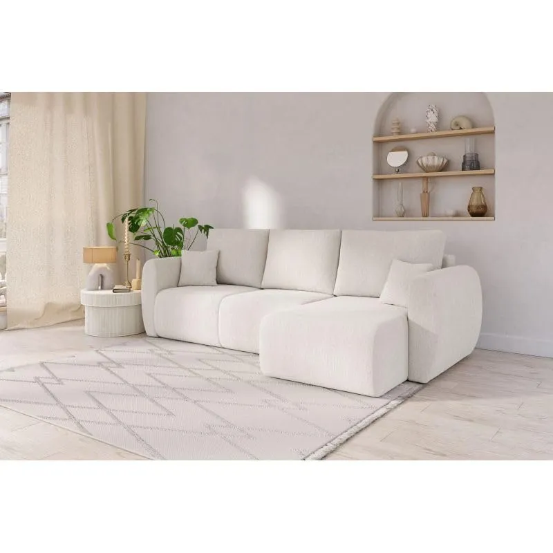BAÏTA Canapé d'angle REFA Convertible Tissu Bouclette Blanc