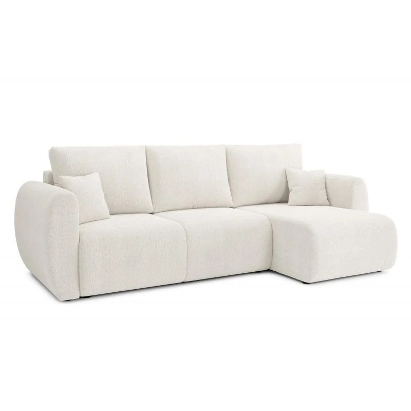 BAÏTA Canapé d'angle REFA Convertible Tissu Bouclette Blanc