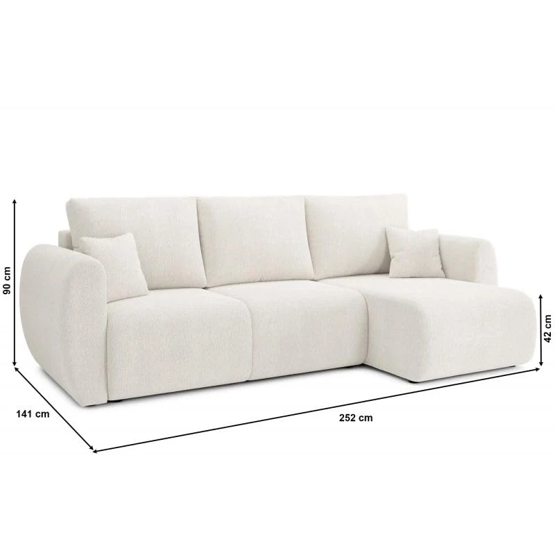 BAÏTA Canapé d'angle REFA Convertible Tissu Bouclette Blanc