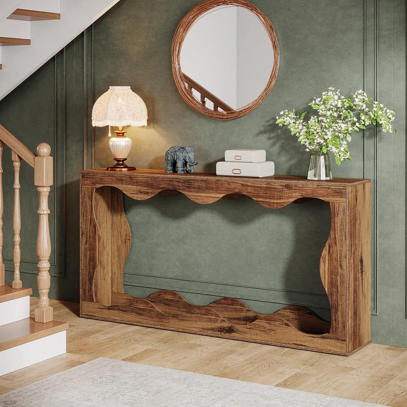 Tribesigns Table console de ferme de 160 cm avec rangement, table de canapé derrière le canapé, longue table d'entrée, table console étroite, table de couloir pour entrée, salon, marron