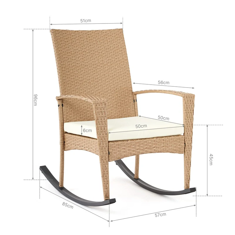 Mondeer Chaise de Jardin Exterieur Fauteuil à Bascule en Rotin Fauteuils de Salon à Bascule Rocking Chair avec Coussin D'assise Déhoussable Fauteuil Relax Jardin Plein Air Beige