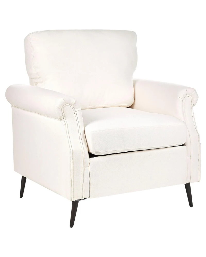 Fauteuil en Tissu Rembourré Blanc et Pieds en Métal Noir Salon Rétro Vietas