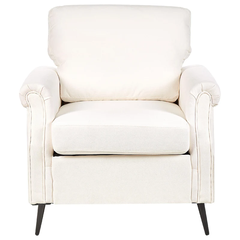 Fauteuil en Tissu Rembourré Blanc et Pieds en Métal Noir Salon Rétro Vietas