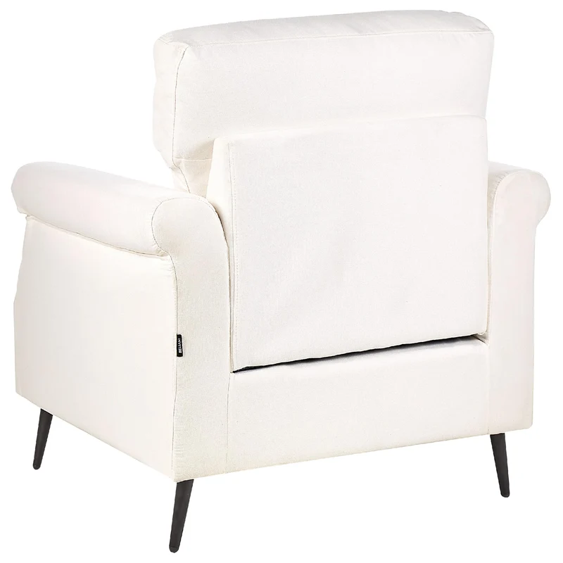 Fauteuil en Tissu Rembourré Blanc et Pieds en Métal Noir Salon Rétro Vietas