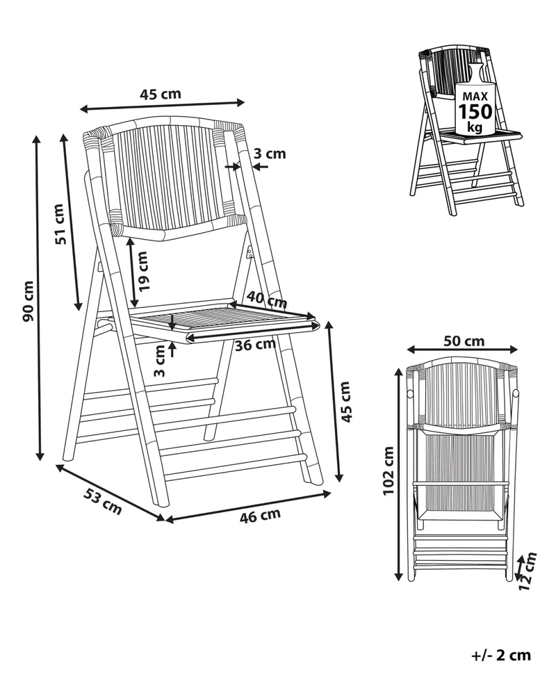 Lot de 4 Chaises de Salle à Manger Pliantes en Bambou Naturel et Rotin Parfaites pour Salon ou Cuisine au Style Boho Rustique et Colonial Beliani