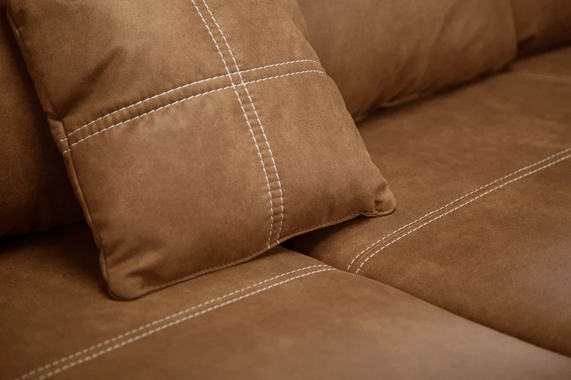 CAVADORE Big Sofa Mavericco Canapé rembourré, Taille XXL, Aspect Cuir, avec Coussin de Dossier et Coussin décoratif, 287 x 69 x 108 cm (l x H x P), en Microfibre, Cognac
