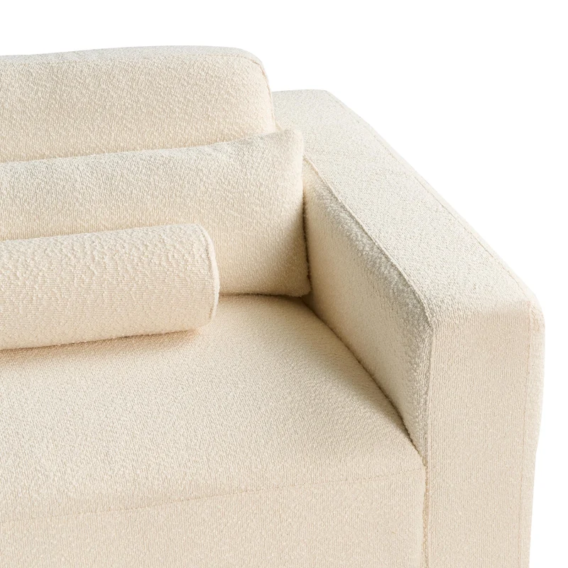 Canapé 3 Places Hauteur du Dossier Réglable Rembourré en Tissu Bouclé Blanc Cassé Ange
