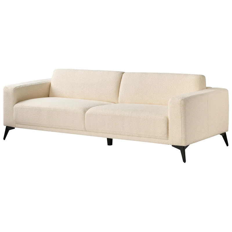 Canapé 3 Places Hauteur du Dossier Réglable Rembourré en Tissu Bouclé Blanc Cassé Ange