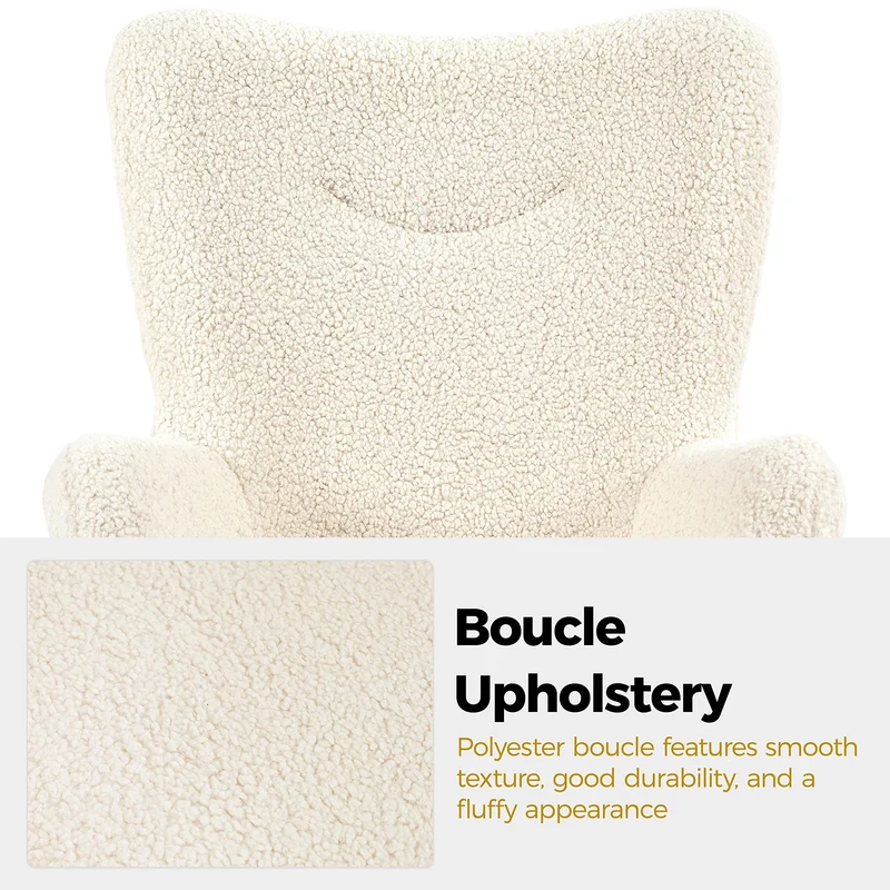 Yaheetech Fauteuil Scandinave à Oreilles avec Repose Pieds Fauteuil de Salon en Tissu Bouclette Dossier Ergonomique Chaise de Salon Design Elégant 67,5 cm × 70 cm × 97,5 cm Ivoire/1
