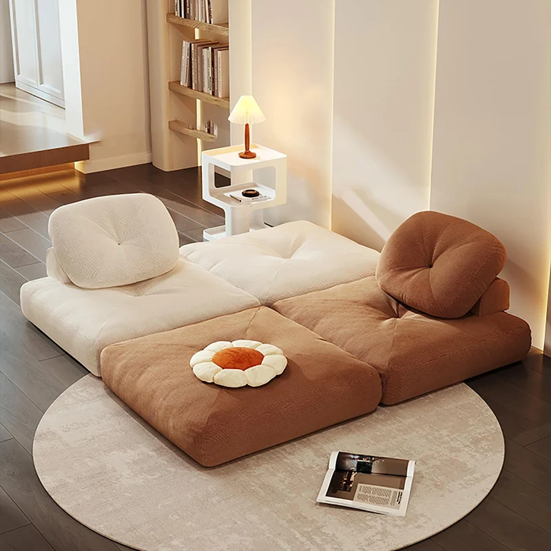 zxhrybh Canapé Paresseux Pliable, Chauffeuse à Coussin Doux, Canapé Sol Moderne en Tissu Velours Côtelé, pour Salon/Dortoir/Maison(Brown,31.4in/80cm)