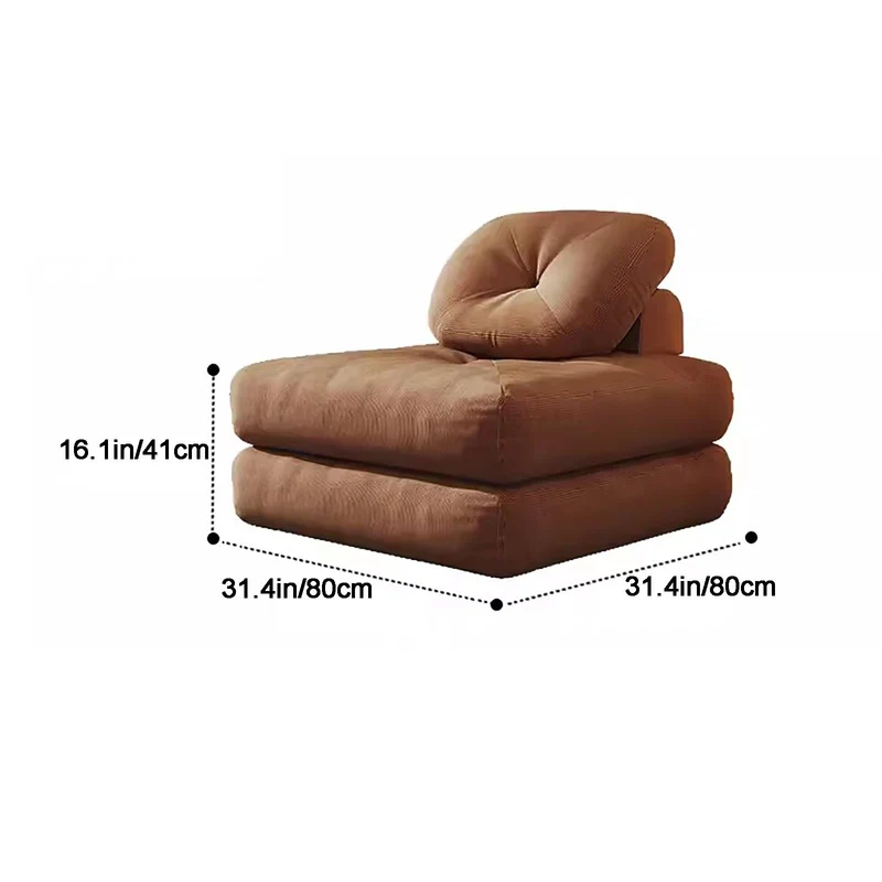 zxhrybh Canapé Paresseux Pliable, Chauffeuse à Coussin Doux, Canapé Sol Moderne en Tissu Velours Côtelé, pour Salon/Dortoir/Maison(Brown,31.4in/80cm)
