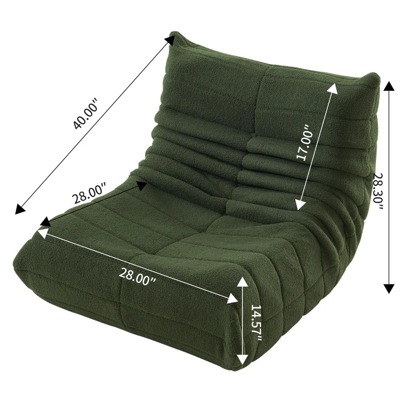 DAHUEN Fauteuil Paresseux avec Dossier,Grand Pouf Poire pour Adultes,Lazy Canapé Individuel Canapé de Sol,avec Mousse Confortable Haute densité,pour Salon, Chambre à Coucher,99x33x33cm (Vert)