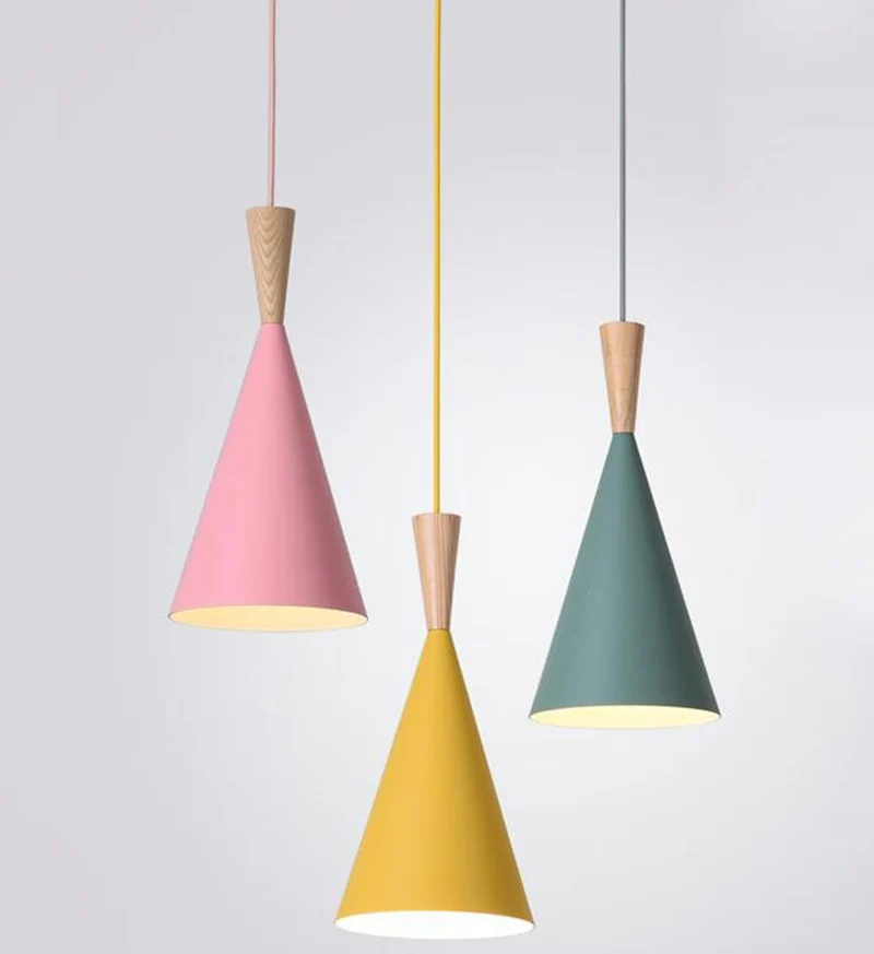 E27 Suspension Salle à manger Lampe Bois Abat-jour en Fer Rose Vert Jaune Décoration LED luminaire suspendue Salle de séjour Lustre Moderne Ronde Réglable éclairage de Bureau Salon Cuisine Plafonnier