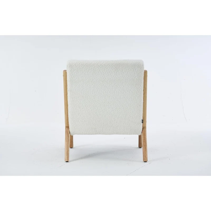 HOMIFAB Fauteuil en Bois et Tissu Bouclette écru - Lanna
